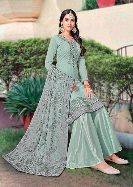 Light Blue Embroidered Sharara Suit