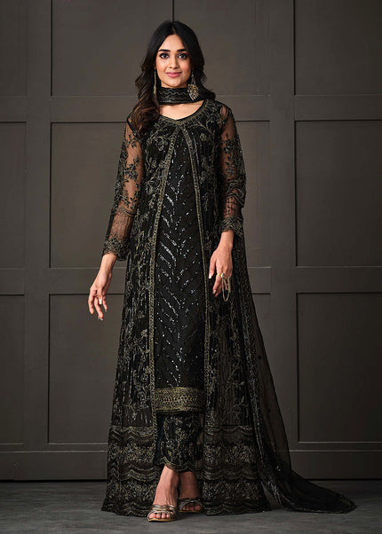 Black and Gold Embroidered Jacket Style Suit