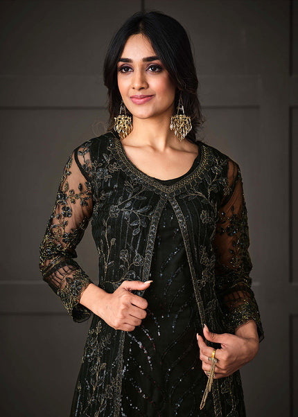 Black and Gold Embroidered Jacket Style Suit