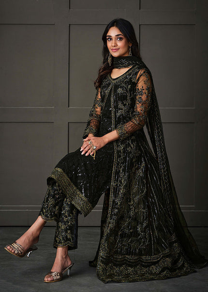 Black and Gold Embroidered Jacket Style Suit