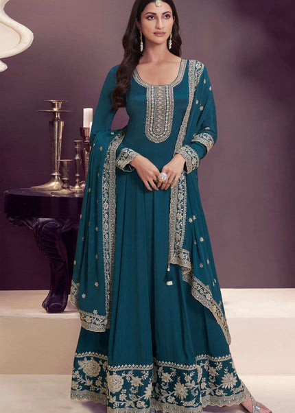 Blue Embroidered Anarkali Gown