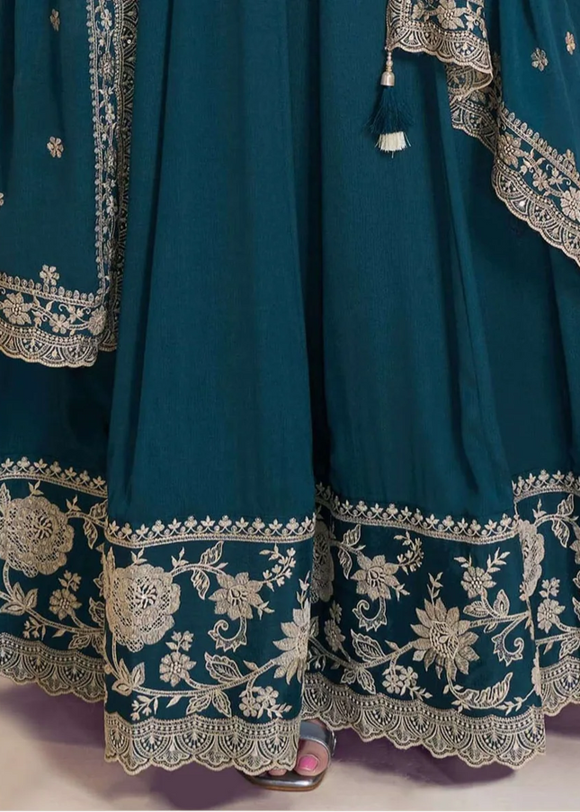 Blue Embroidered Anarkali Gown