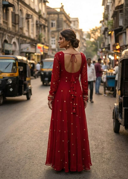 Red Embroidered Anarkali Gown