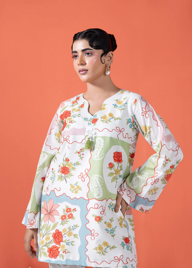 Amber Imran | Co-ords Printed Lawn - Ivory Bloom