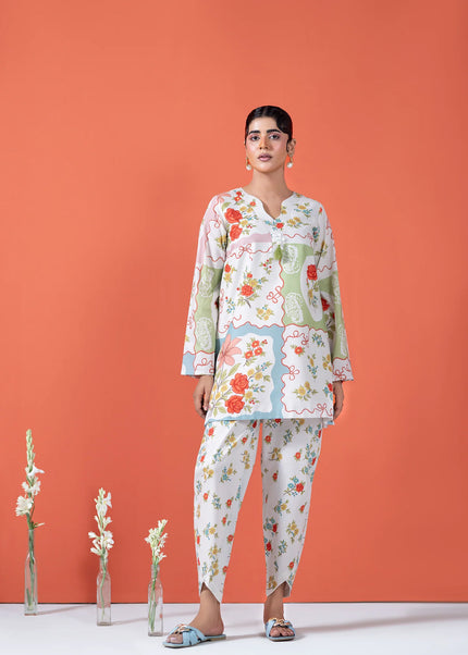 Amber Imran | Co-ords Printed Lawn - Ivory Bloom