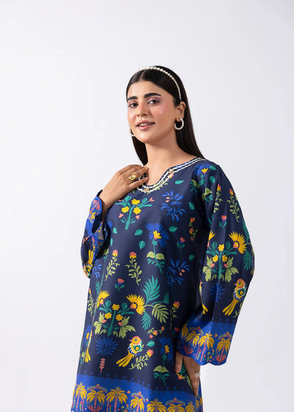 Amber Imran | Co-ords Printed Lawn - Navy Tropical