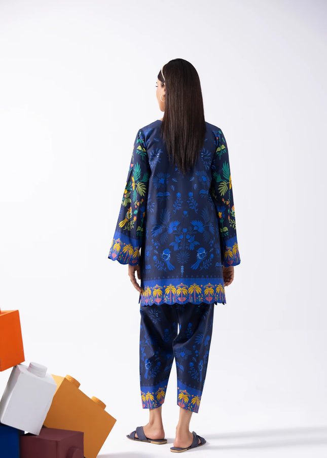 Amber Imran | Co-ords Printed Lawn - Navy Tropical