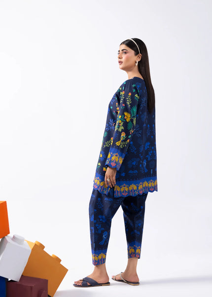Amber Imran | Co-ords Printed Lawn - Navy Tropical