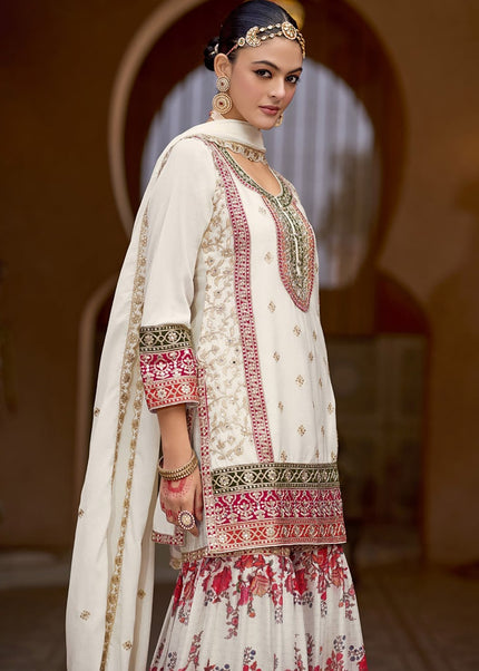 White Embroidered Gharara Suit