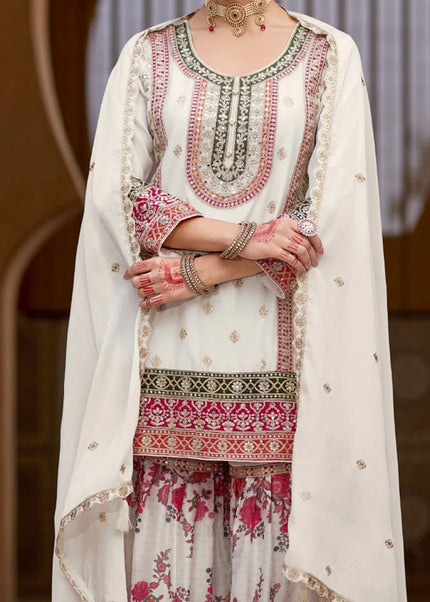 White Embroidered Gharara Suit