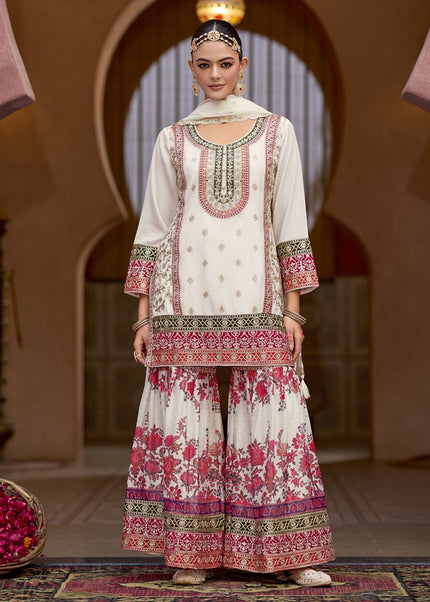 White Embroidered Gharara Suit