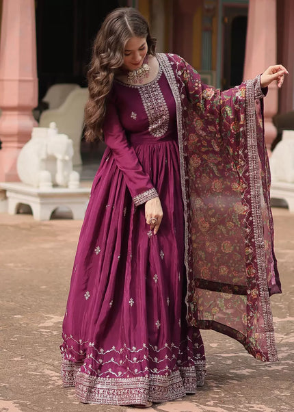 Purple Embroidered Anarkali Gown