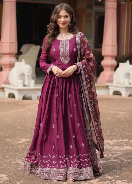 Purple Embroidered Anarkali Gown