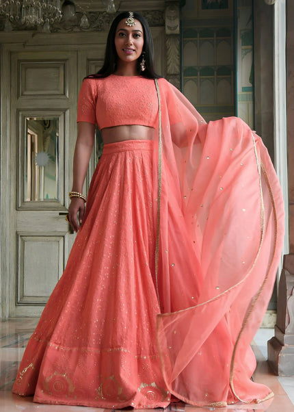 Peach Embroidered Lehenga Choli