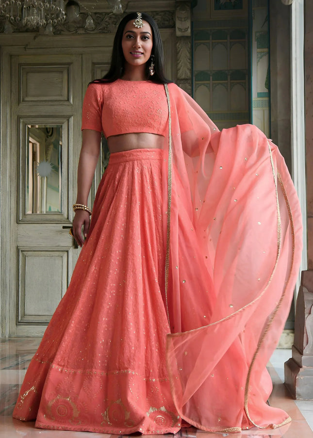 Peach Embroidered Lehenga Choli