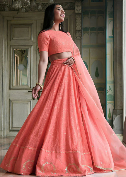 Peach Embroidered Lehenga Choli