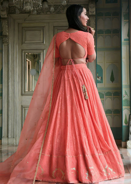 Peach Embroidered Lehenga Choli