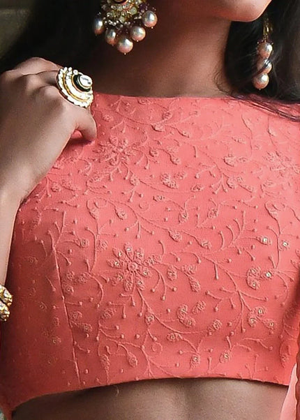 Peach Embroidered Lehenga Choli