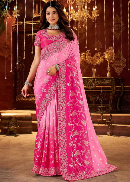 Pink Embroidered Wedding Saree