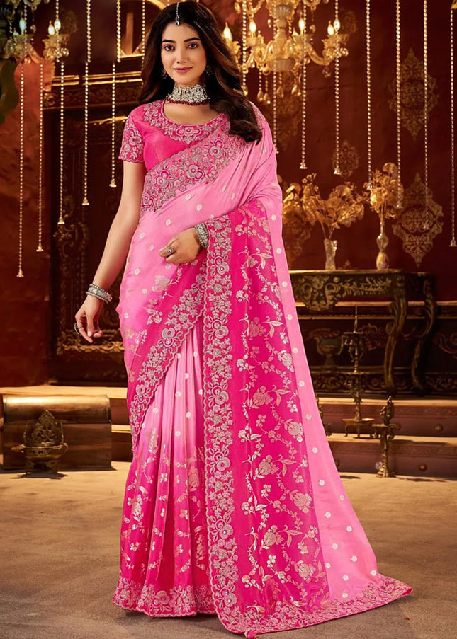 Pink Embroidered Wedding Saree