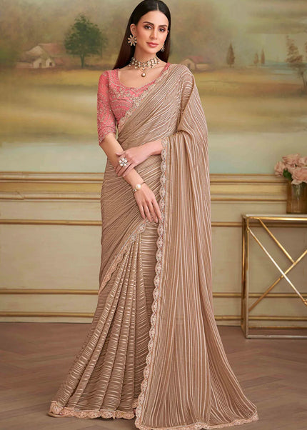 Beige Embroidered Saree