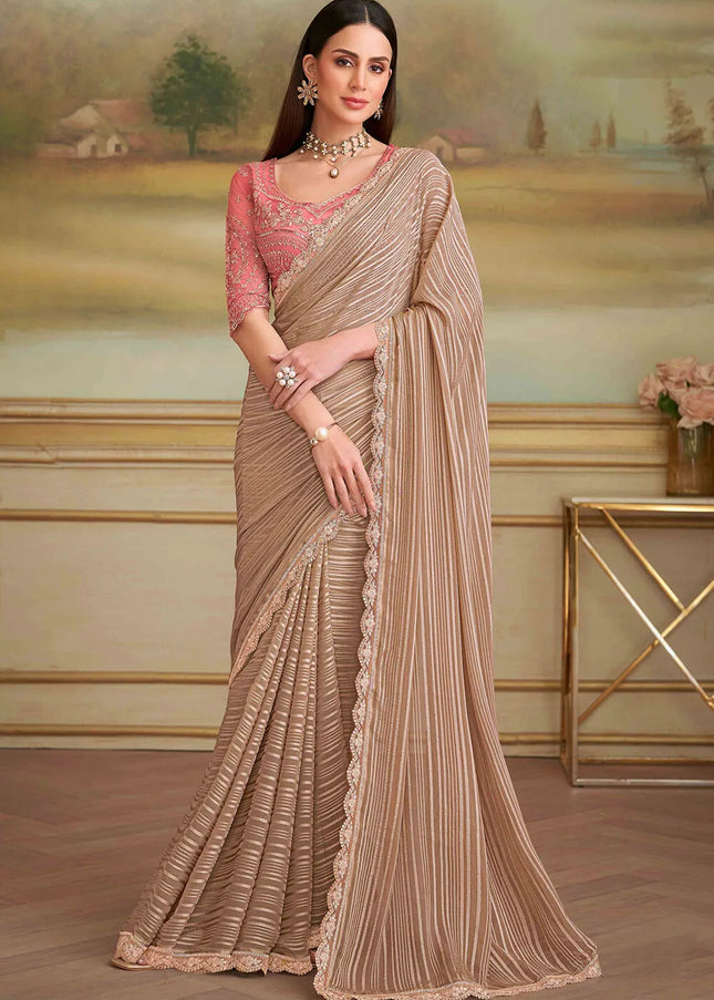 Beige Embroidered Saree