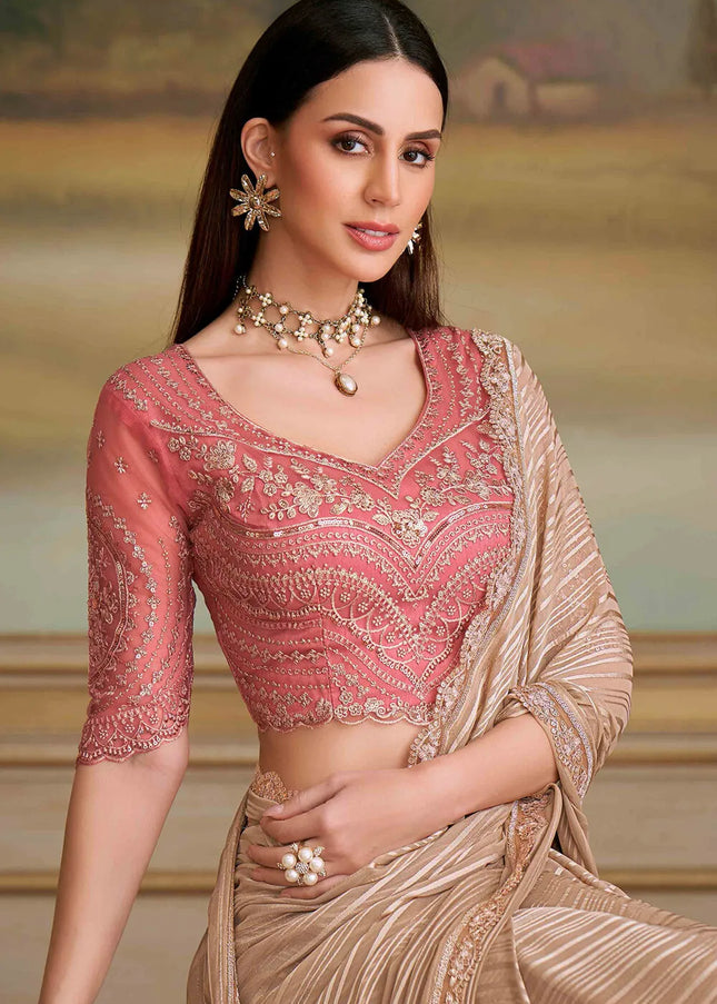 Beige Embroidered Saree