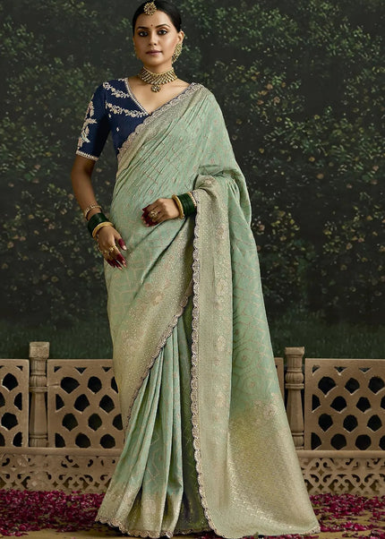 Violet and Sea Green Embroidered Wedding Saree