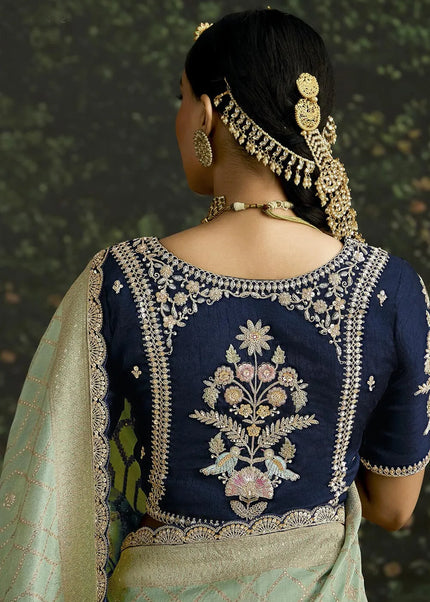 Violet and Sea Green Embroidered Wedding Saree