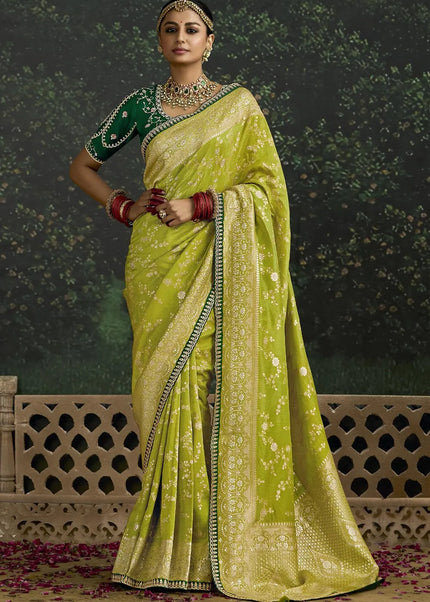 Green Embroidered Wedding Saree