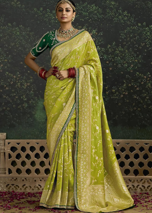 Green Embroidered Wedding Saree