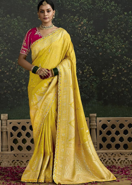 Red and Yellow Embroidered Wedding Saree