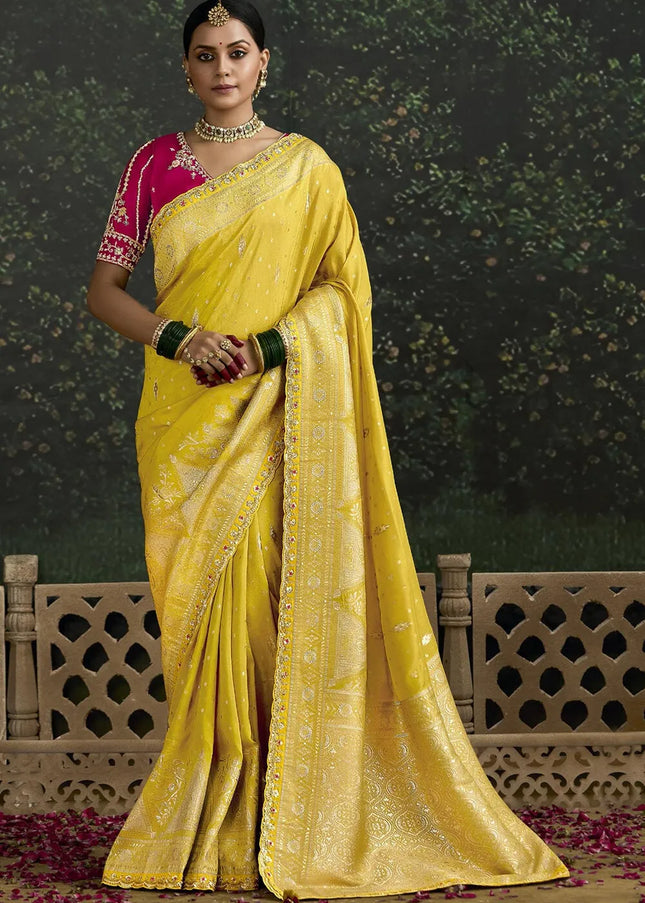 Red and Yellow Embroidered Wedding Saree