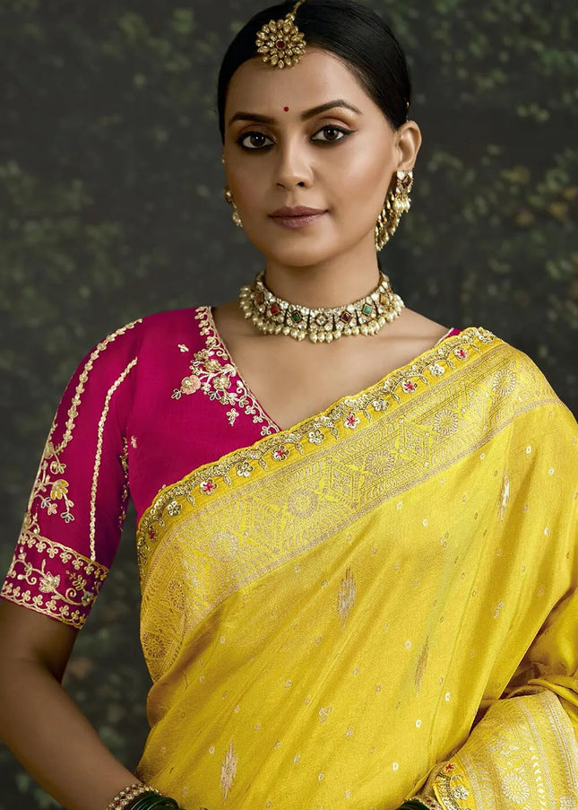 Red and Yellow Embroidered Wedding Saree