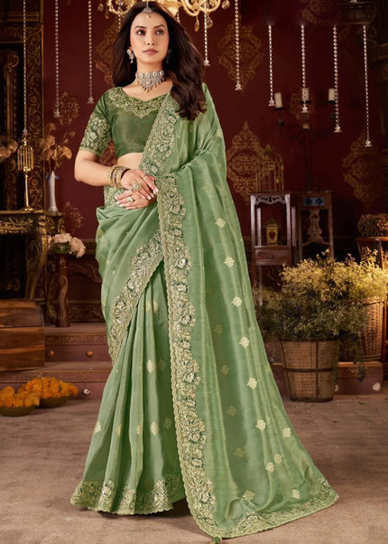 Green Embroidered Wedding Saree