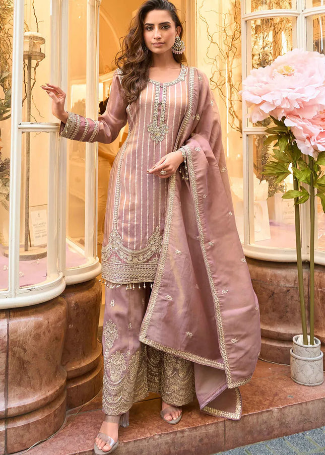 Pink Embroidered Palazzo Suit
