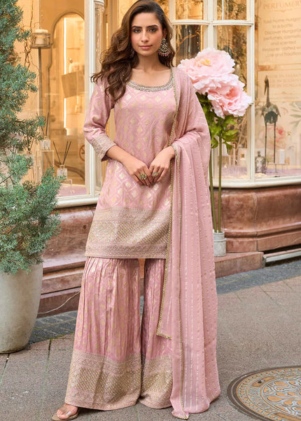 Pink Embroidered Gharara Suit