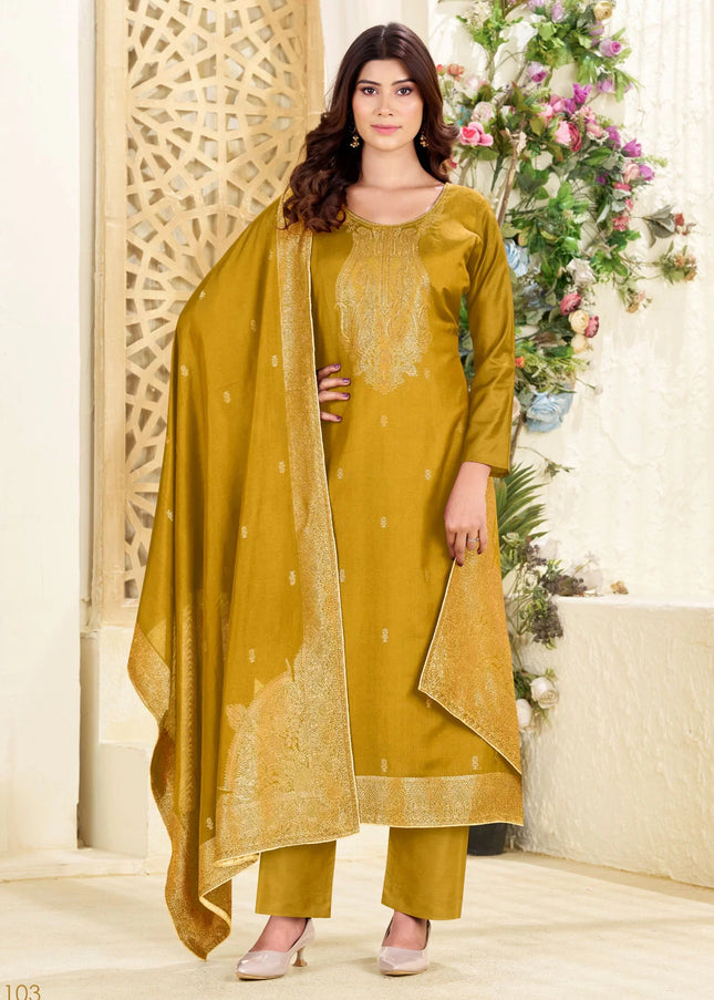 Yellow Embroidered Pant Suit