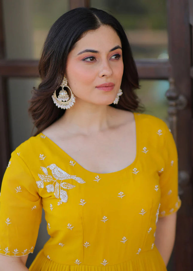 Yellow Embroidered Anarkali Gown