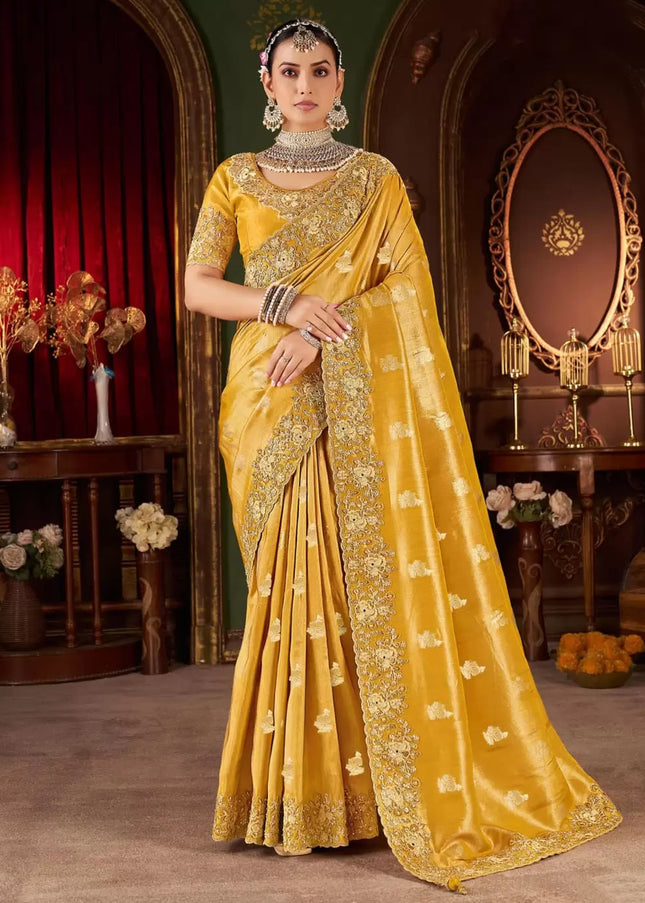 Yellow Embroidered Wedding Saree