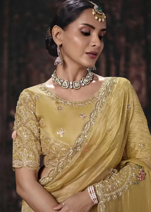 Mustard Yellow Embroidered Wedding Saree