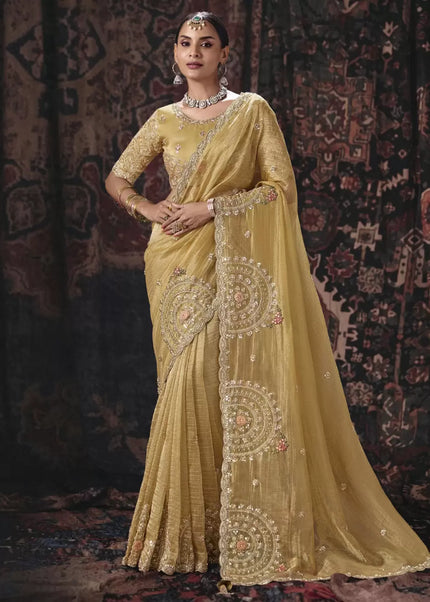 Mustard Yellow Embroidered Wedding Saree