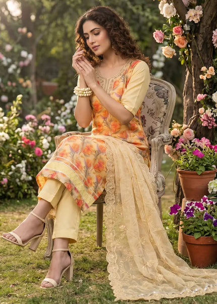 Yellow Embroidered Pant Style Suit