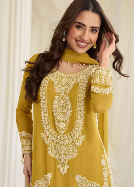 Mustard Yellow Embroidered Pant Style Suit