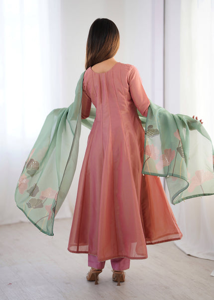 Peach Embroidered Pant Suit