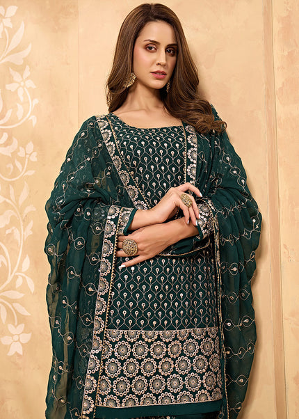 Green and Gold Embroidered Sharara Suit