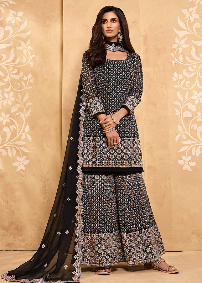 Black and Gold Embroidered Sharara Suit