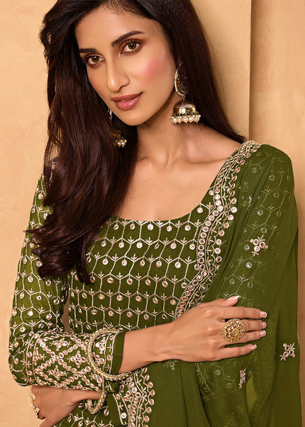 Green and Gold Embroidered Sharara Suit