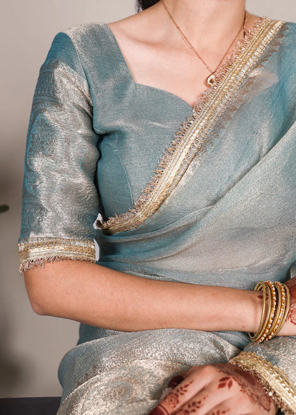 Sky Blue Embroidered Saree