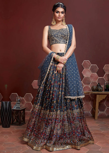 Blue and Gold Embroidered Lehenga